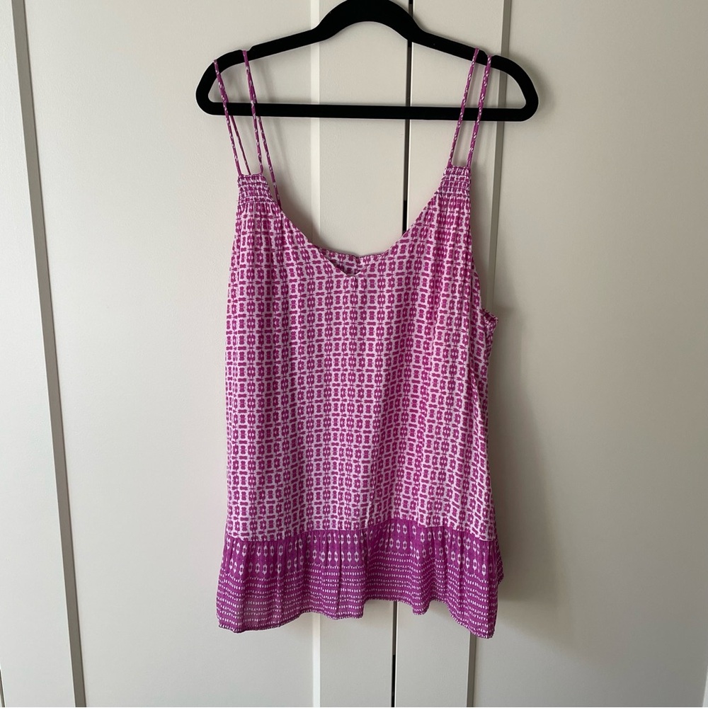 Gap Pink Batik Silk Ruffle Tank